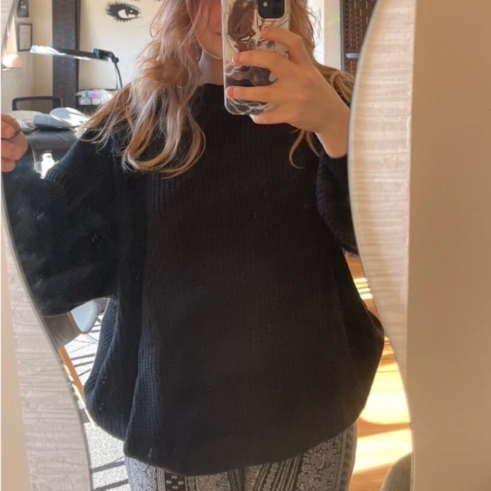 Black Drop Shoulder Knit Sweater